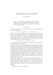 ALGORITHMS FOR D-FINITE FUNCTIONS MANUEL KAUERS ∗ Abstract. D-finite functions play an important role in the part of computer algebra concerned with algorithms for special functions. They are interesting both from a co