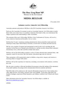 Animator receives Antarctic Arts Fellowship - media release 2 November 2014