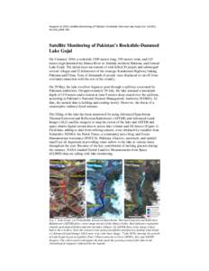 Kargel et al[removed]Satellite Monitoring of Pakistan’s Rockslide-Dammed Lake Gojal. Eos, Vol (91), No (43), p394-395. Satellite Monitoring of Pakistan’s Rockslide-Dammed Lake Gojal On 4 January 2010, a rockslide 1200