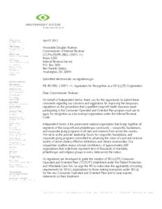 April 9, 2012  Honorable Douglas Shulman Commissioner of Internal Revenue CC:PA:LPD:PR (REG[removed]Room 5203