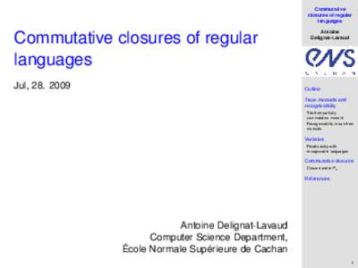 Commutative closures of regular languages Commutative closures of regular languages