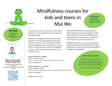 Mindfulness courses for kids and teens in Mui Wo INCLUDES CD and book for parents