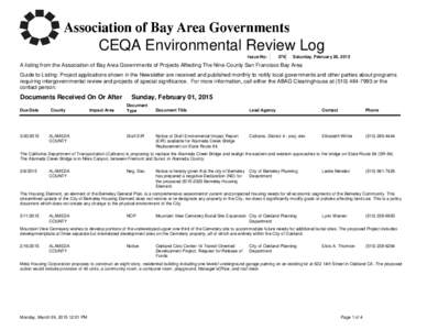 CEQA Environmental Review Log Issue No: 378  Saturday, February 28, 2015