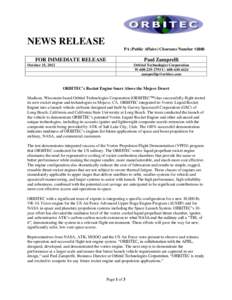 NEWS RELEASE PA (Public Affairs) Clearance Number[removed]FOR IMMEDIATE RELEASE  Paul Zamprelli