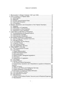 TABLE OF CONTENTS  1. Bicameralism in Belgium between 1831 and 1993.......................................3 2. From a Unitary to a Federal State.................................................................Cent