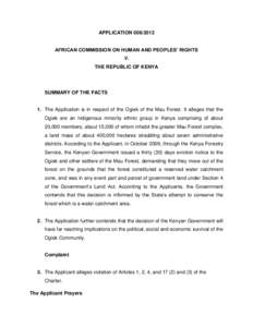 APPLICATIONAFRICAN COMMISSION ON HUMAN AND PEOPLES’ RIGHTS V. THE REPUBLIC OF KENYA  SUMMARY OF THE FACTS