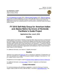 FY 2016 Self-Help Group for American Indian and Alaska Native Survivors of Homicide Facilitator’s Guide Project