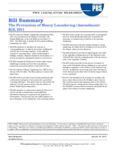 Microsoft Word - Bill Summary - Prevention of Money Laundering _A_, 2011.doc