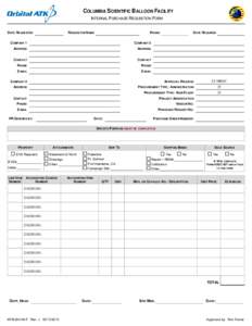 COLUMBIA SCIENTIFIC BALLOON FACILITY INTERNAL PURCHASE REQUISITION FORM DATE REQUESTED REQUESTOR NAME