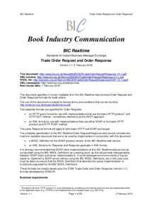 BIC Realtime  Trade Order Request and Order Response Book Industry Communication BIC Realtime
