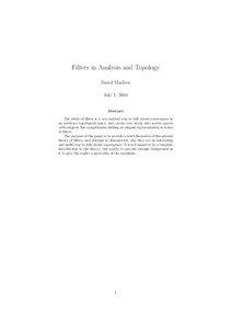 Filters in Analysis and Topology David MacIver July 1, 2004