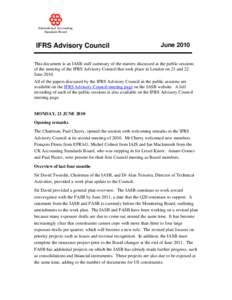 International Accounting Standards Board IFRS Advisory Council  June 2010