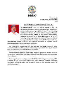 DRDO Press Release Thursday the 15th December 2011