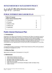 HUMAN RESOURCE MANAGEMENT POLICY  PUBLIC INTEREST DISCLOSURE PLAN Table of Contents Public Interest Disclosure Plan 1.1 Introduction