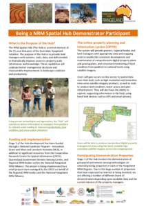 Being a NRM Spatial Hub Demonstrator Participant What is the Purpose of the Hub? The NRM Spatial Hub (The Hub) is a central element of the 15 year blueprint of the Australian Rangeland Initiative. The purpose of the Hub 