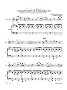 Sheet Music from www.mfiles.co.uk  Clarinet Concerto in A major (K2nd Movement - arranged for piano & clarinet)  Ï ÏÏÏ