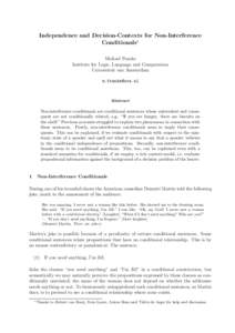 Independence and Decision-Contexts for Non-Interference Conditionals∗ Michael Franke Institute for Logic, Language and Computation Universiteit van Amsterdam 