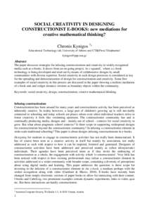 SOCIAL CREATIVITY IN DESIGNING CONSTRUCTIONIST E-BOOKS: new mediations for creative mathematical thinking? Chronis Kynigos  1)