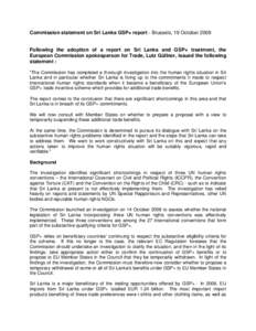 Commission statement on Sri Lanka GSP+ report - Brussels, 19 October 2009