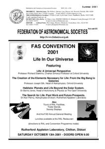Published by the Federation of Astronomical Societies  ISSNSummer 2001