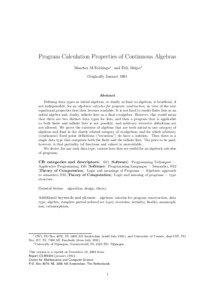 Program Calculation Properties of Continuous Algebras Maarten M Fokkinga∗ and Erik Meijer† Originally Januari 1991