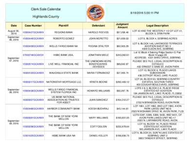 Clerk Sale Calendar:00:11 PM Highlands County Date