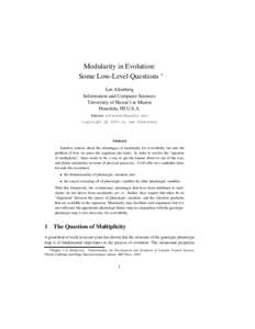 Modularity in Evolution: Some Low-Level Questions ∗ Lee Altenberg