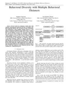 Doncieux, S. and Mouret, J.-B), Behavioral Diversity with Multiple Behavioral Distances, IEEE Congress on Evolutionary Computation, 2013 (CECBehavioral Diversity with Multiple Behavioral Distances Stephane