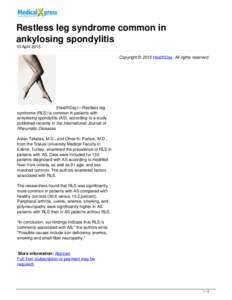 Restless leg syndrome common in ankylosing spondylitis