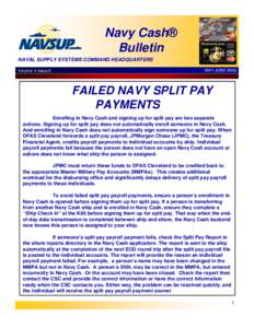 Navy Cash® Bulletin NAVAL SUPPLY SYSTEMS COMMAND HEADQUARTERS Volume: 4 Issue:5  MAY-JUNE 2006