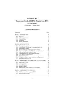 Version No[removed]Dangerous Goods (HCDG) Regulations 2005 S.R. No[removed]Version as at 1 January 2006 TABLE OF PROVISIONS