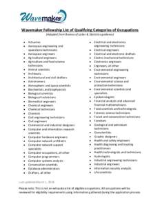 Wavemaker Fellowship List of Qualifying Categories of Occupations (Adapted from Bureau of Labor & Statistics guidance) • • • •