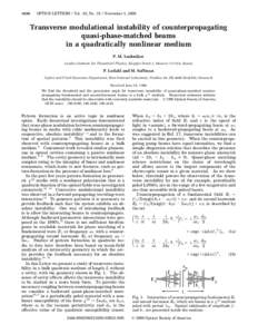1650  OPTICS LETTERS / Vol. 23, No[removed]November 1, 1998 Transverse modulational instability of counterpropagating quasi-phase-matched beams