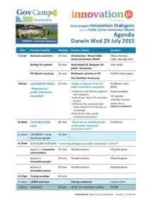 GovCampAU Innovation Dialogues part of Public Sector Innovation Month Agenda  Darwin Wed 29 July 2015