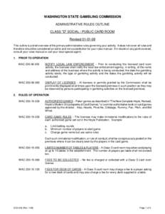 Administrative Rules Outline for Class D Social / Public Card Room (GC2-234)