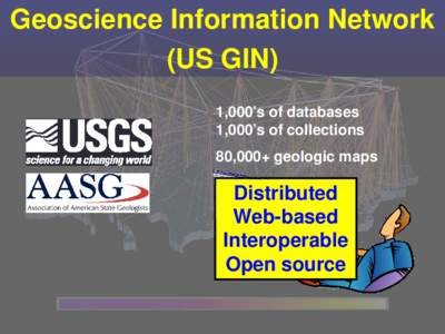 Geoscience Information Network (US GIN) 1,000’s of databases 1,000’s of collections 80,000+ geologic maps