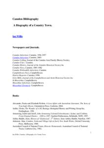 Camden Bibliography A Biography of a Country Town. Ian Willis  Newspapers and Journals.