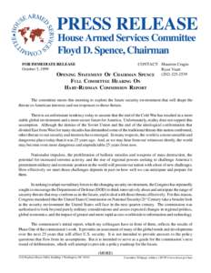 PRESS RELEASE House Armed Services Committee Floyd D. Spence, Chairman FOR IMMEDIATE RELEASE October 5, 1999