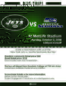BUS TRIP!  At MetLife Stadium Sunday, October 2, 2016 1:00pm Kickoﬀ
