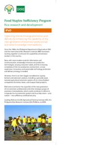 Food Staples Sufficiency Program  Food Staples Sufficiency Program Rice research and development