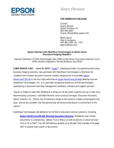 News Release FOR IMMEDIATE RELEASE Contact: Duane Brozek Epson America, Inc