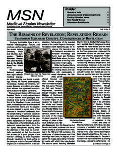 MSN  Medieval Studies Newsletter Inside: Director’s Note