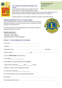 Lions Clubs New Zealand Charitable Trust  For Administration Only For Application Administration Only