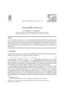 Applied Numerical Mathematics[removed]–458  Solving DDEs in M ATLAB