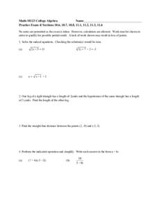 Microsoft Word - Math-M123 Practice Exam 4 Fall 2009