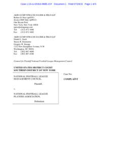 Case 1:15-cvRMB-JCF Document 1 FiledPage 1 of 5  AKIN GUMP STRAUSS HAUER & FELD LLP Robert H. Pees (rp0393) Jessica Oliff Daly (jd9012) One Bryant Park
