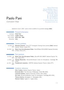 Paolo Pani Curriculum Vitae Physics Department Marconi Building, room 117 Sapienza University of Rome