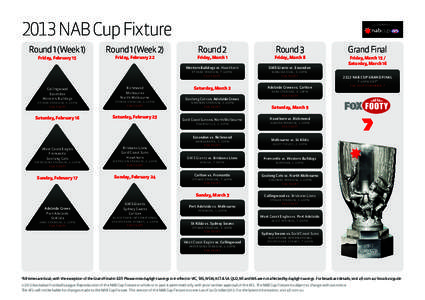 2013 NAB Cup Fixture Round 1 (Week 1) Friday, February 15 Round 1 (Week 2) Friday, February 22