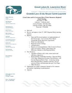 Great Lakes-St. Lawrence River Water Resources Regional Body ConseiI régional des ressources en eau des  Grands Lacs et du fleuve Saint-Laurent