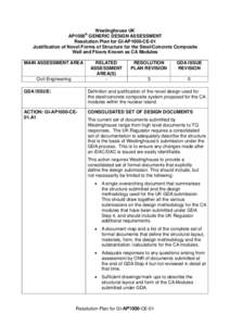 Westinghouse UK AP1000 GENERIC DESIGN ASSESSMENT Resolution Plan for GI-AP1000-CE-01 Justification of Novel Forms of Structure for the Steel/Concrete Composite Wall and Floors Known as CA Modules ®